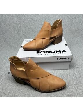 Sonoma Ankle Pointed Toe Boots Womens 9 Brown Western Casual Low Heel Bootie